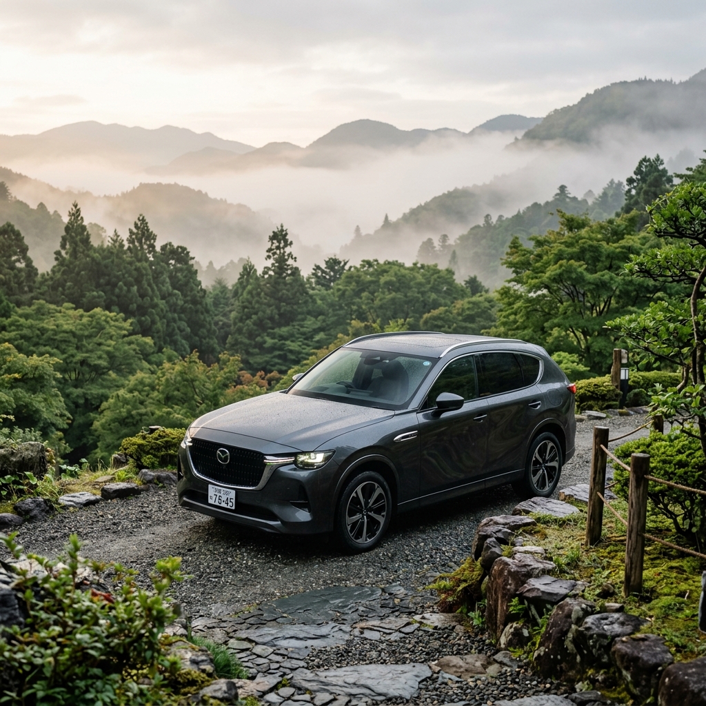 SUV premium na paisagem montanhosa do Japão