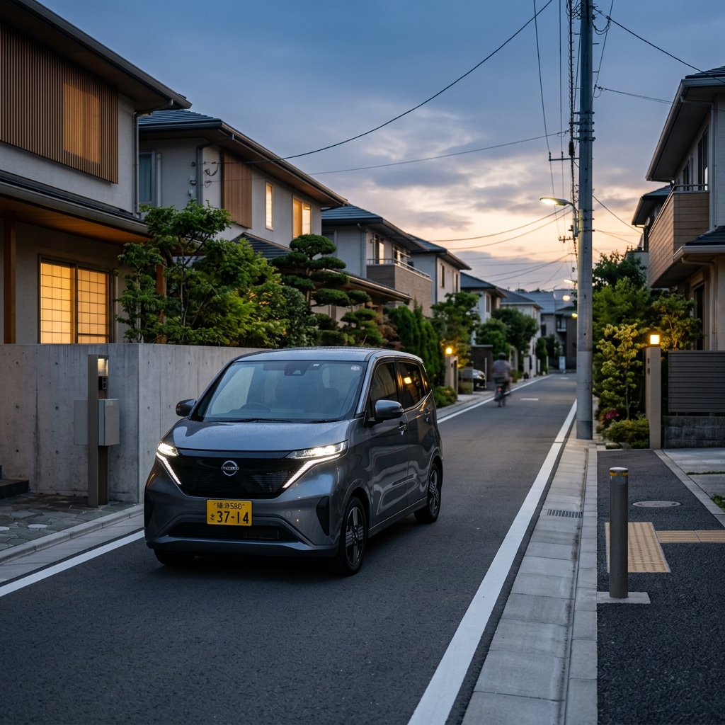 Kei Car japonês em rua tranquila